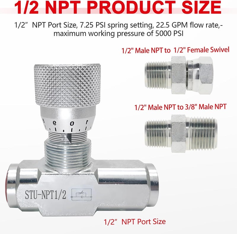 Cplbrb 1/2" New Hydraulic Flow Control Valve One Way With 2 Pcs Pipe Adapter,1/2" NPT Port Size 5000PSI Throttle Check Valve For Hydraulic Oil Gas Plumbing - Image 3